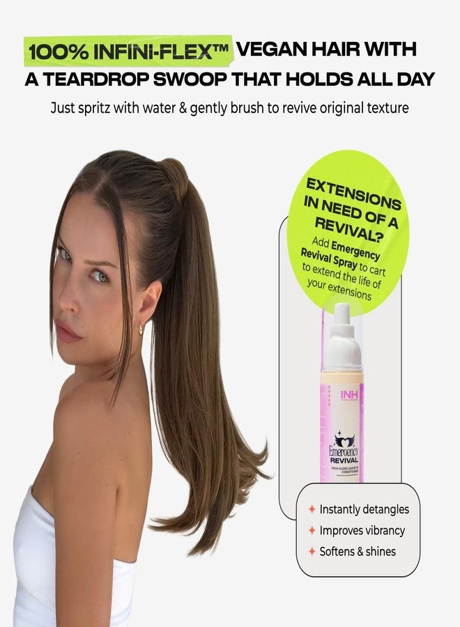 اي ان اتش وصلة شعر لولا من آي إن إتش هير - بني رمادي | وصلة شعر لولا بطول 17 بوصة، ذيل حصان مستقيم بمشبك مع ثنية، قاعدة مشط ثابتة وتصميم ملفوف، طول متوسط للنساء، شعر صناعي نباتي خفيف الوزن - Image 4